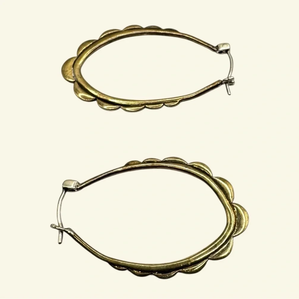 Oval Hoops - Gold-Tone Scalloped Hoop Earrings with solid sterling ear-wire